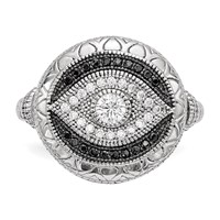 Sterling Silver Rhodium-plated Black and White CZ Evil Eye Ring view 4