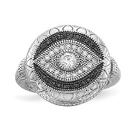 Sterling Silver Rhodium-plated Black and White CZ Evil Eye Ring view 1