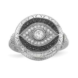 Sterling Silver Rhodium-plated Black and White CZ Evil Eye Ring