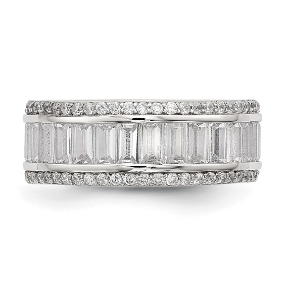 Sterling Silver Rhodium-plated Baguette & Round CZ Eternity Ring