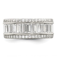 Sterling Silver Rhodium-plated Baguette & Round CZ Eternity Ring view 4