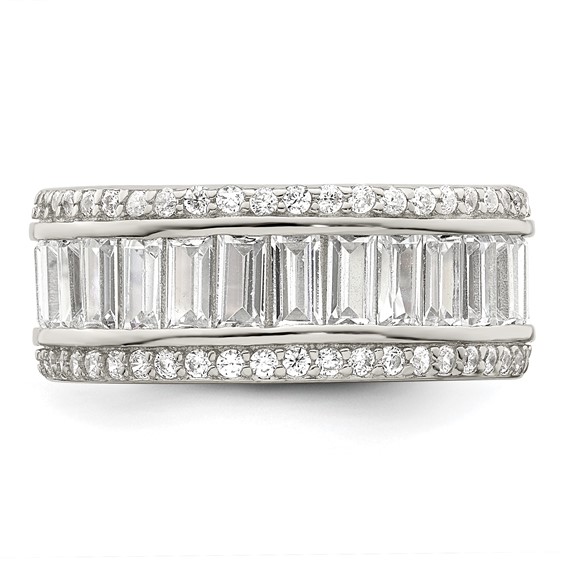 Sterling Silver Rhodium-plated Baguette & Round CZ Eternity Ring
