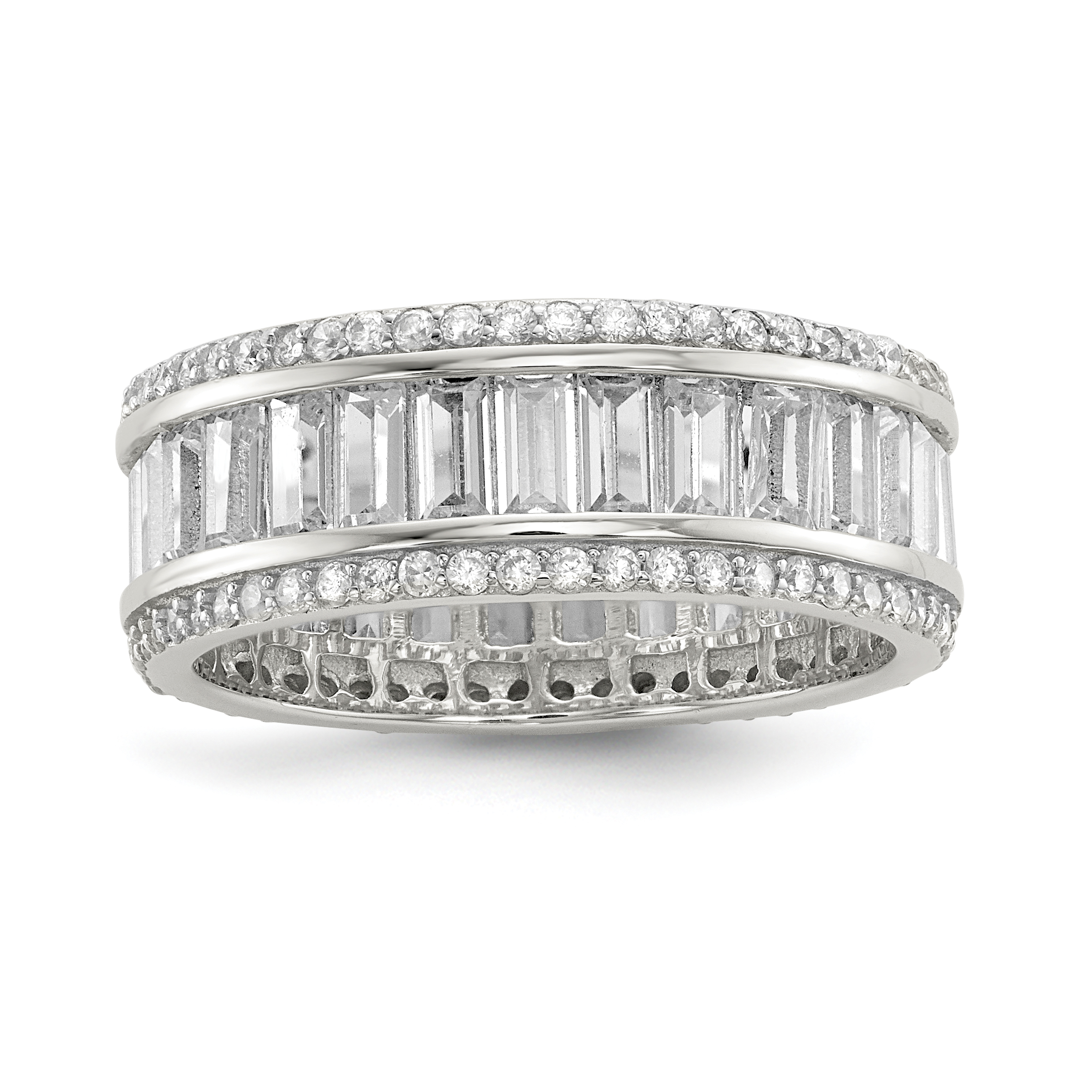 Sterling Silver Rhodium-plated Baguette & Round CZ Eternity Ring (QR6628-6)