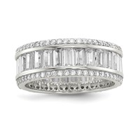 Sterling Silver Rhodium-plated Baguette & Round CZ Eternity Ring view 1