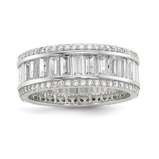Sterling Silver Rhodium-plated Baguette & Round CZ Eternity Ring