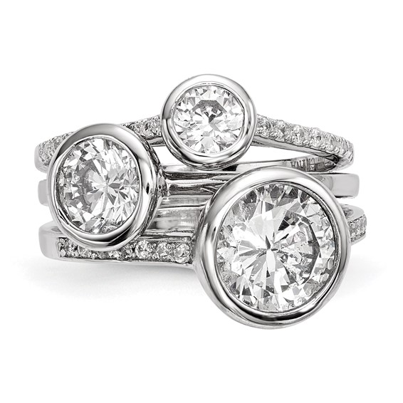 Sterling Silver Rhodium-plated CZ 3-Ring Set