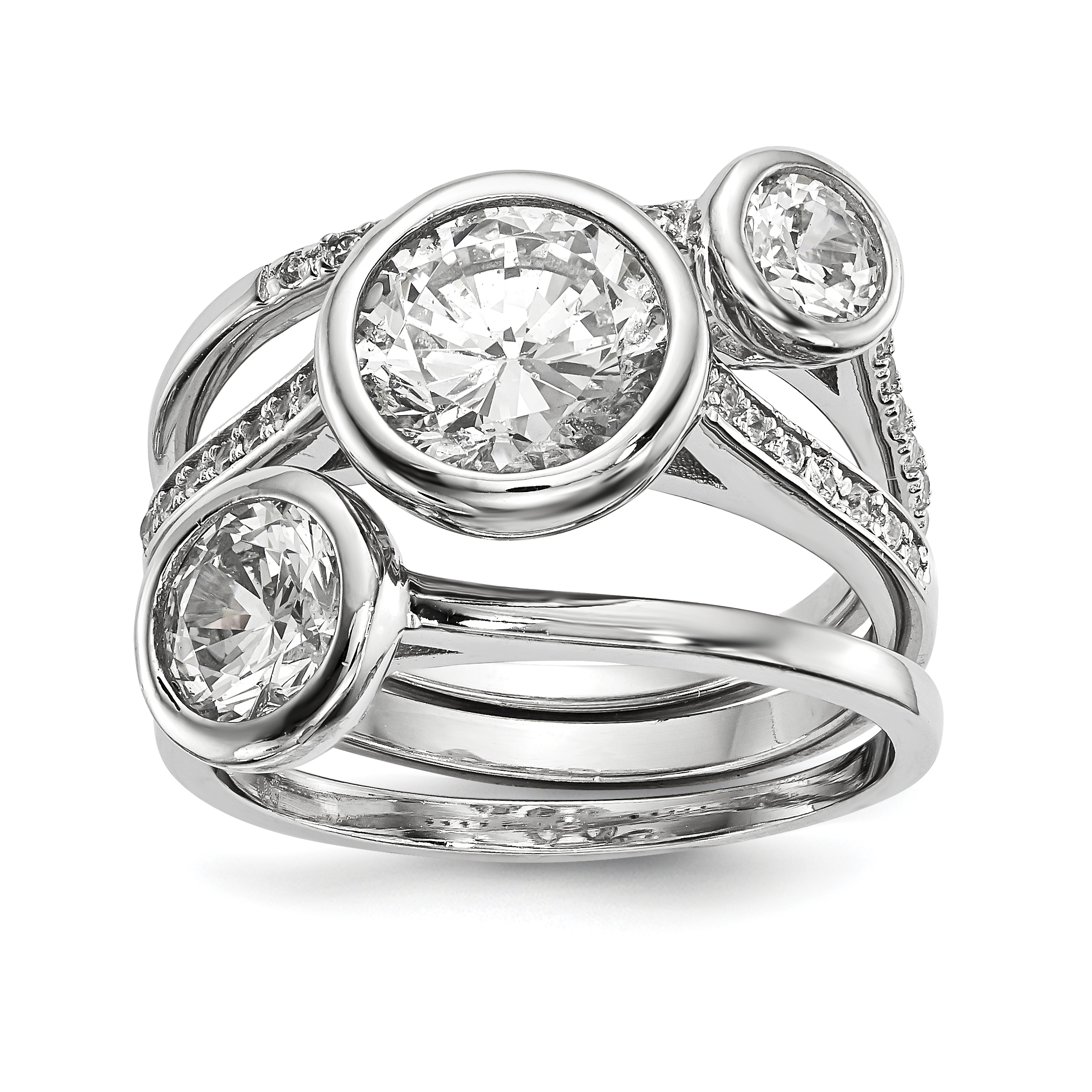 Sterling Silver Rhodium-plated CZ 3-Ring Set (QR6630-6)