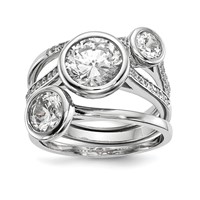 Sterling Silver Rhodium-plated CZ 3-Ring Set view 1