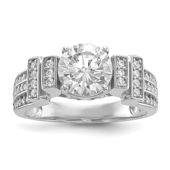 Sterling Silver Rhodium-plated CZ Tiered Pavé Ring
