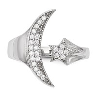 Sterling Silver Rhodium-plated CZ Moon Ring with Star Polished view 4