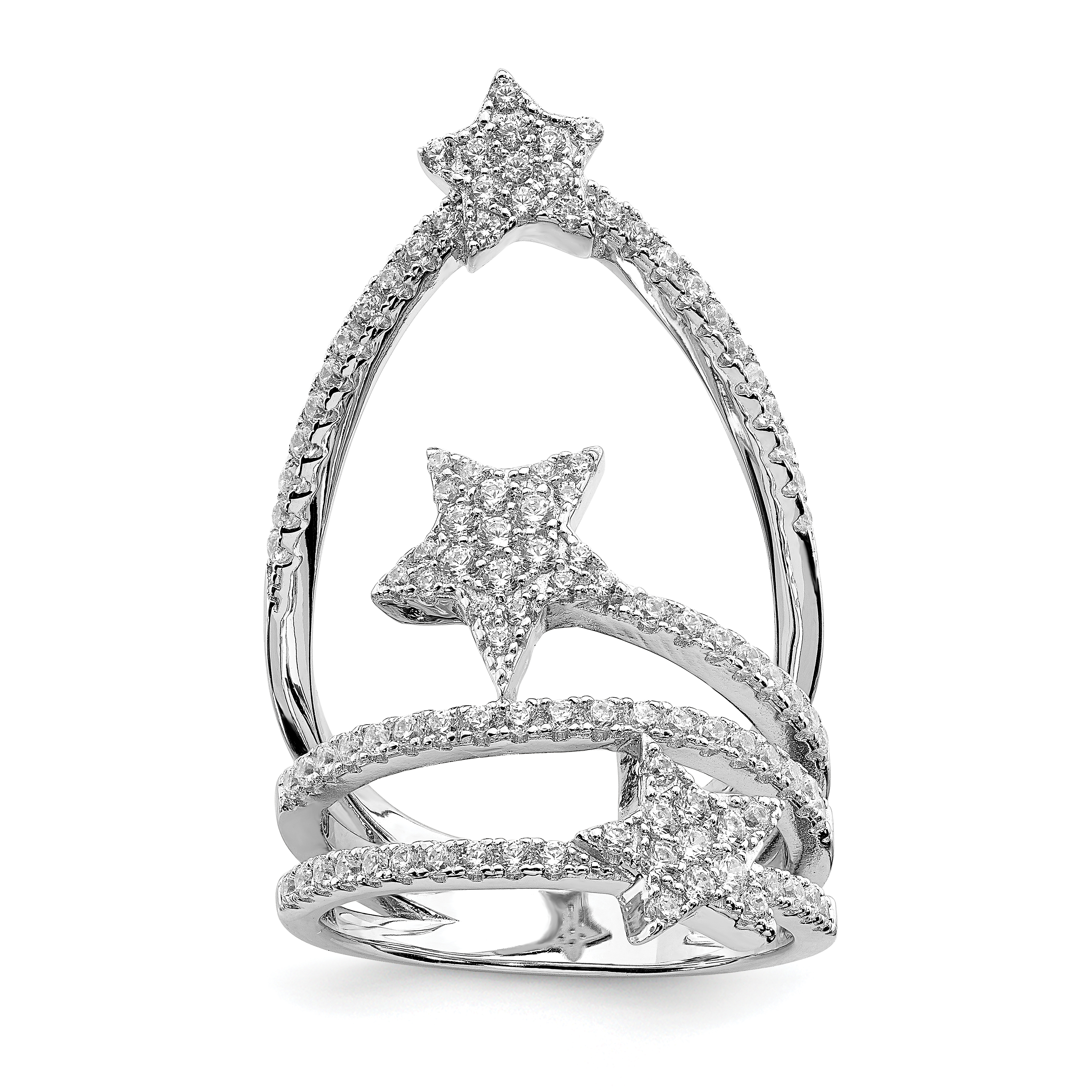Pure Fire Sterling Silver Rhod-plated CZ Star Ring (QR6653-6)