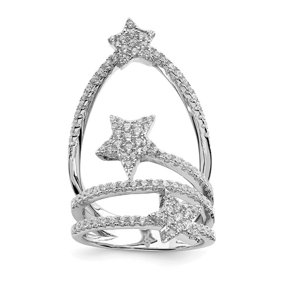 Pure Fire Sterling Silver Rhod-plated CZ Star Ring