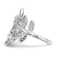 Sterling Silver Rhodium-plated Leaf CZ Ring view 3