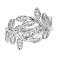 Sterling Silver Rhodium-plated Leaf CZ Ring view 4
