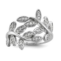 Sterling Silver Rhodium-plated Leaf CZ Ring view 1