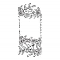 Sterling Silver Rhodium-plated CZ Leaf Ring with Extender view 4