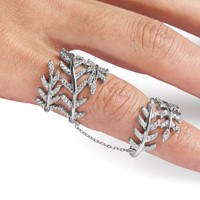 Sterling Silver Rhodium-plated CZ Leaf Ring with Extender view 5