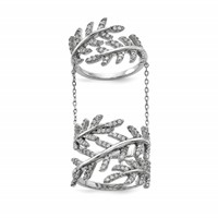 Sterling Silver Rhodium-plated CZ Leaf Ring with Extender view 1