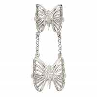 Sterling Silver Polished CZ Butterfly Double Finger Ring view 4