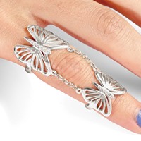 Sterling Silver Polished CZ Butterfly Double Finger Ring view 5