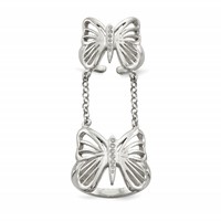 Sterling Silver Polished CZ Butterfly Double Finger Ring view 1