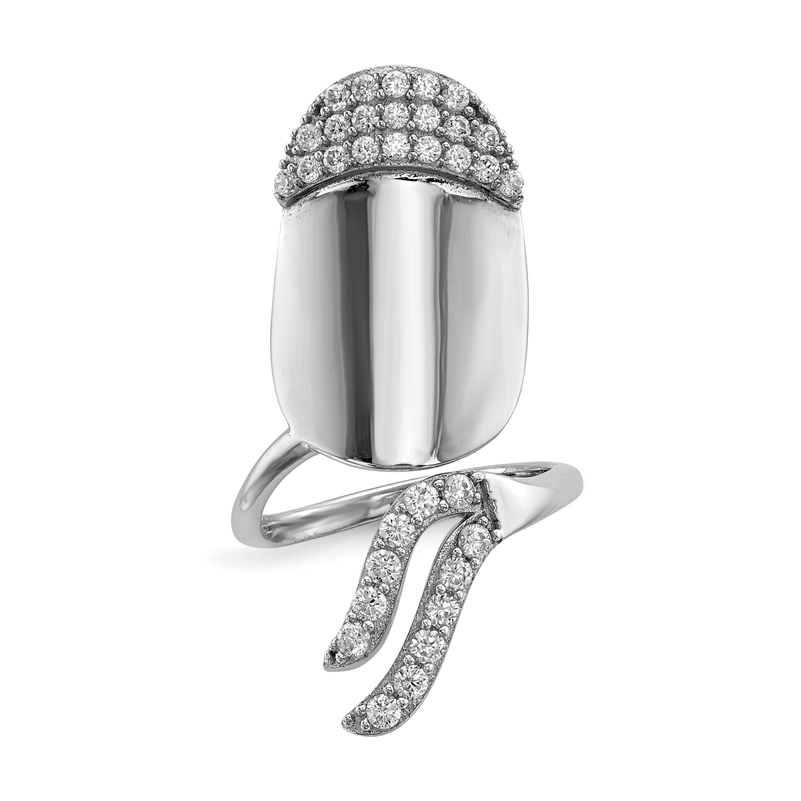 Sterling Silver Rhodium-plated CZ Adjustable Fingernail Ring (QR6687)