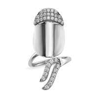 Sterling Silver Rhodium-plated CZ Adjustable Fingernail Ring view 1