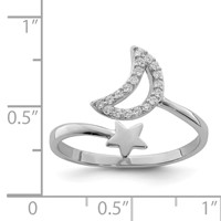 Sterling Silver Rhodium-plated CZ Moon and Star Ring view 5