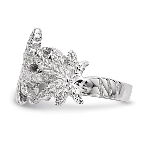 Sterling Silver Rhodium-plated Polished Leaf Ring