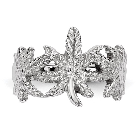 Sterling Silver Rhodium-plated Polished Leaf Ring