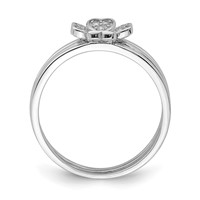 Sterling Silver Rhodium-plated CZ Heart Clover 3 Ring Set view 2