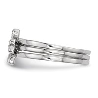 Sterling Silver Rhodium-plated CZ Heart Clover 3 Ring Set view 3