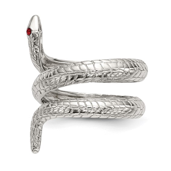 Sterling Silver Red Eye Crystal Snake Ring