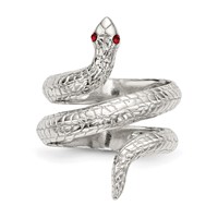 Sterling Silver Red Eye Crystal Snake Ring view 4