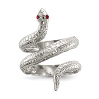 Sterling Silver Red Eye Crystal Snake Ring view 1