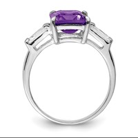 Sterling Silver Rhodium-plated Amethyst Ring view 2