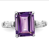 Sterling Silver Rhodium-plated Amethyst Ring view 5