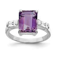 Sterling Silver Rhodium-plated Amethyst Ring view 1