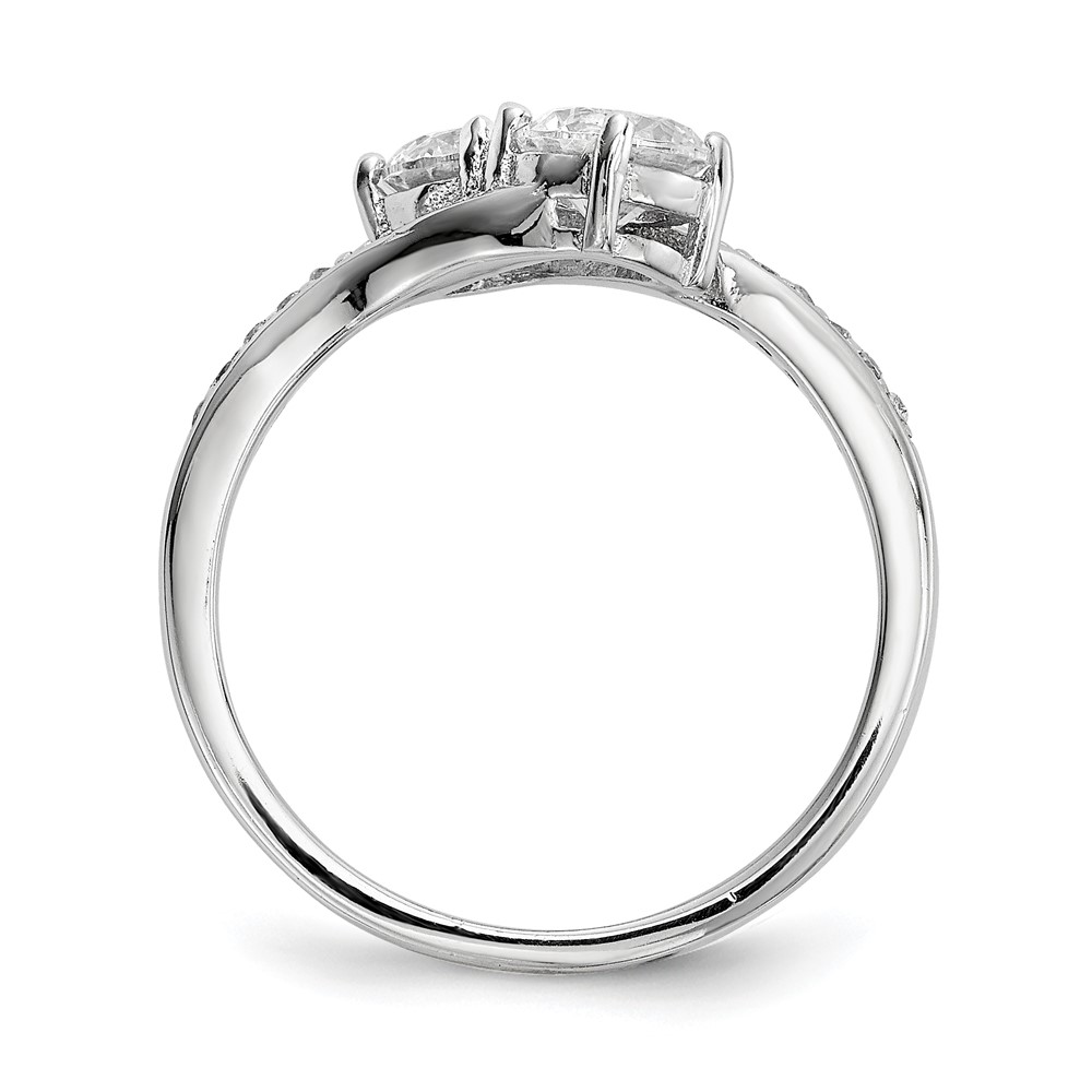 Sterling Silver Rhodium-plated Two Stone CZ Bypass Ring (QR6707-8)