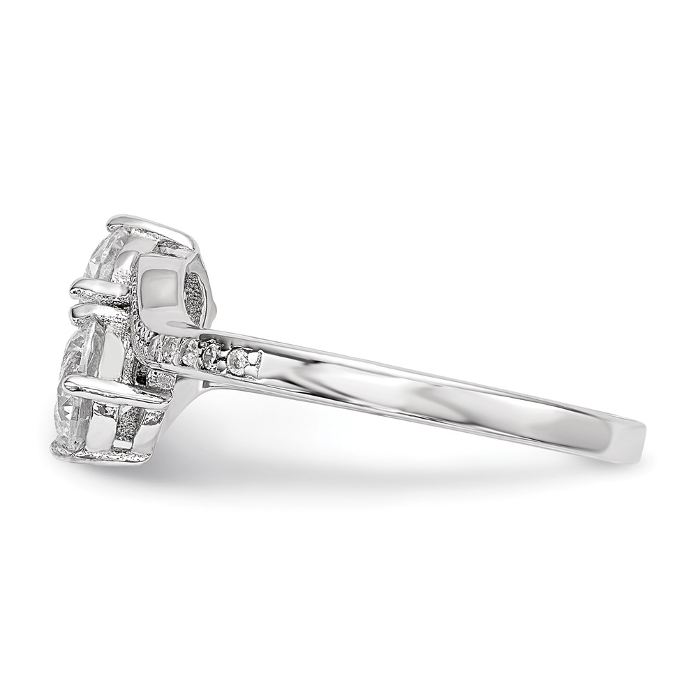 Sterling Silver Rhodium-plated Two Stone CZ Bypass Ring (QR6707-8)