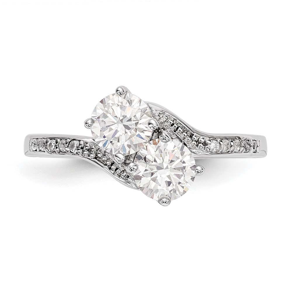 Sterling Silver Rhodium-plated Two Stone CZ Bypass Ring (QR6707-8)