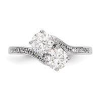 Sterling Silver Rhodium-plated Two Stone CZ Bypass Ring view 4