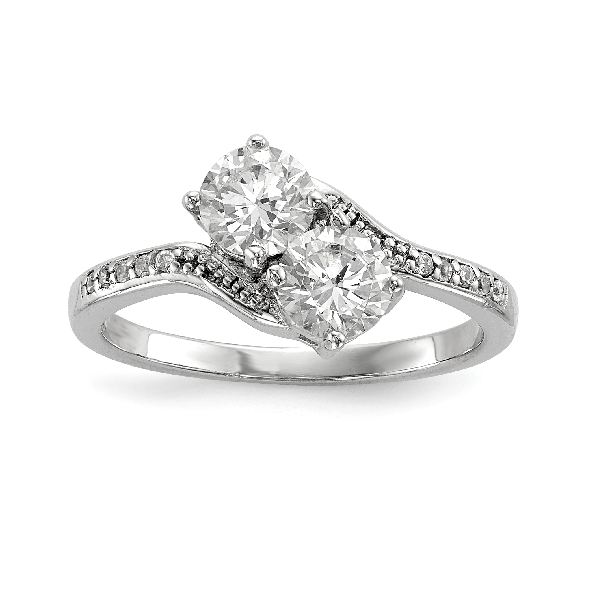 Sterling Silver Rhodium-plated Two Stone CZ Bypass Ring (QR6707-8)