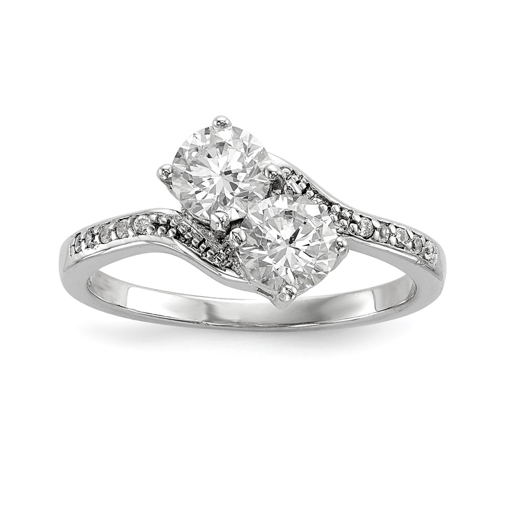 Sterling Silver Rhodium-plated Two Stone CZ Bypass Ring (QR6707-8)