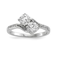 Sterling Silver Rhodium-plated Two Stone CZ Bypass Ring view 1
