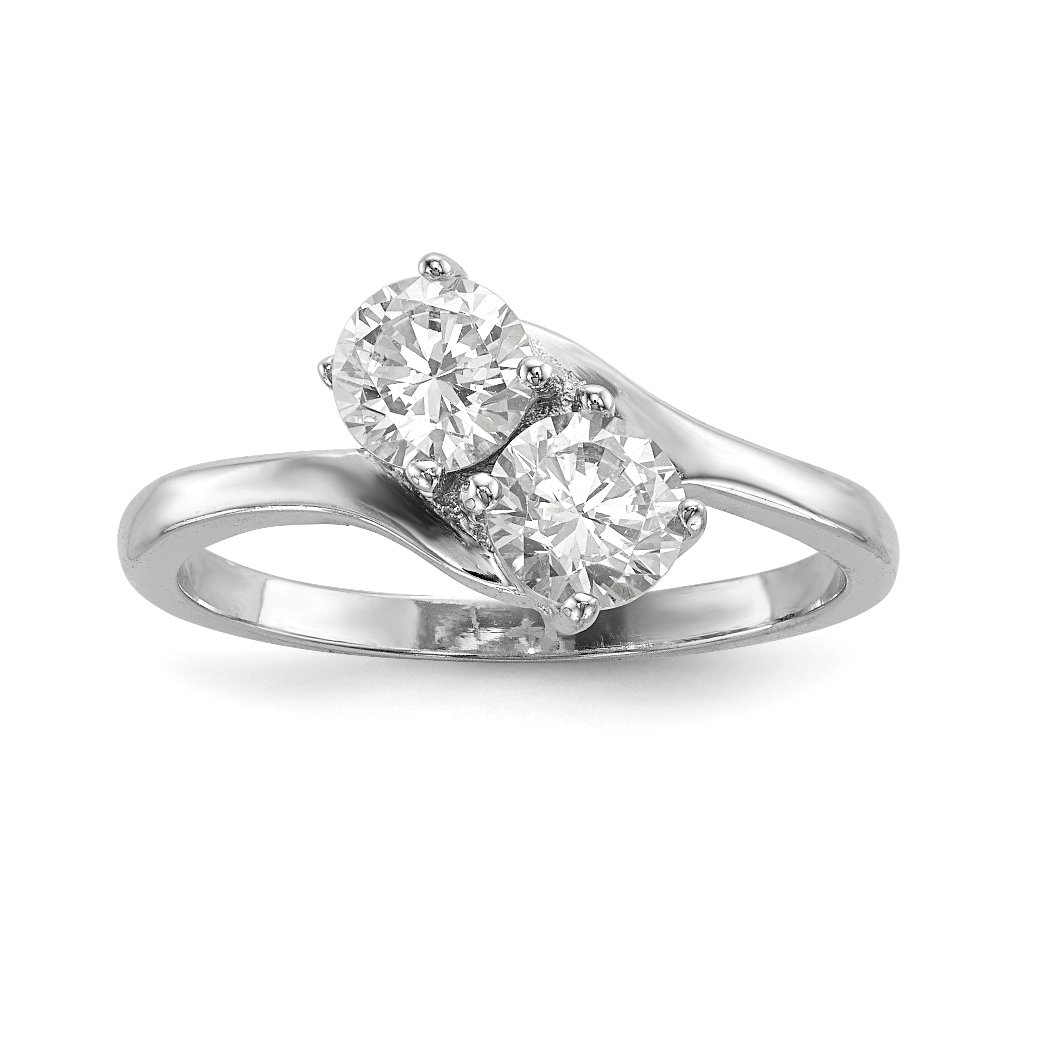 Sterling Silver Rhodium-plated CZ Two Stone Polished Ring (QR6708-6)