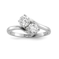 Sterling Silver Rhodium-plated CZ Two Stone Polished Ring view 1