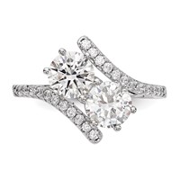 Sterling Silver Rhodium-plated CZ Two Stone Round Bypass Ring view 4