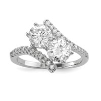 Sterling Silver Rhodium-plated CZ Two Stone Round Bypass Ring view 1