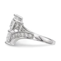 Sterling Silver Rhodium-plated CZ Two Stone Square Bypass Ring view 3